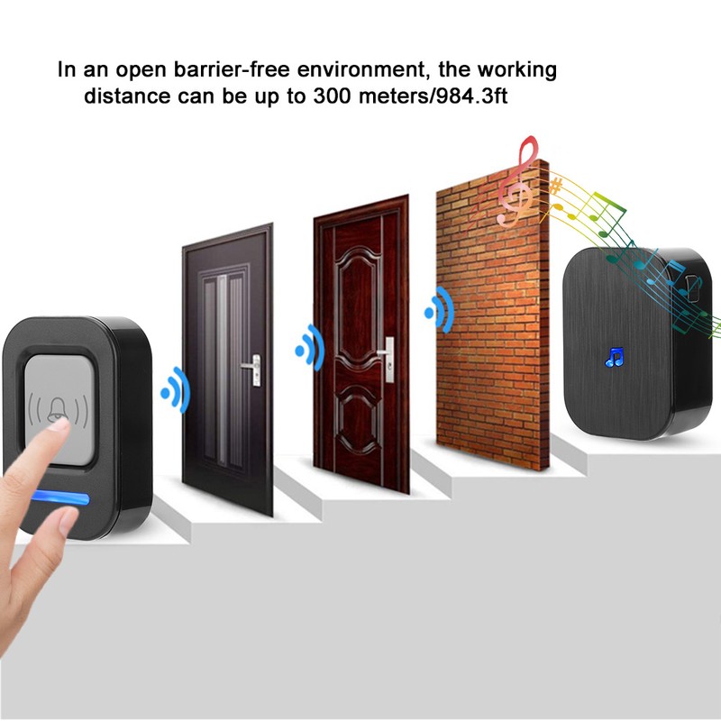 Home Wireless Doorbell 984.3ft Long Distance Music Door Chime Access