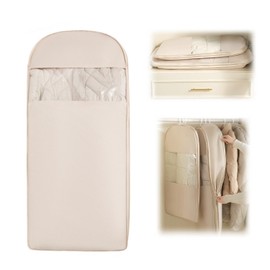Space Saving Hanging Garment Bag with Self Compression Zipper, 2025 New Space Saver Clothes Storage Organizer, Dust Cover Clothes Bags for Down Coat Suit Dress or Jacket (Beige, XL)