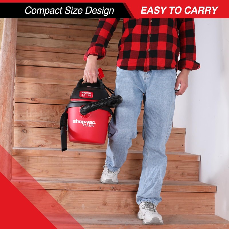 Shop-Vac 2.5 Gallon 2.0 Peak HP Wet/Dry Vacuum, Portable Compact