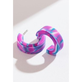 QALO Women's Step Silicone Earrings, Ultra Comfortable Tie Dye Semi-Hoops, Durable, Water Resistant Earrings, 6mm wide, Purple Crush