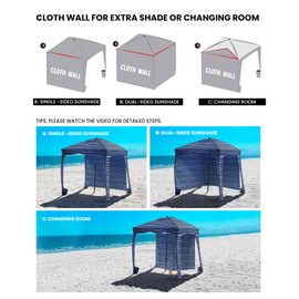 Qipi Beach Cabana - Easy to Set Up Canopy, Waterproof, Portable 6' x 6' Beach Shelter, Included Side Wall, Shade with UPF 50+ UV Protection for Kids, Family & Friends