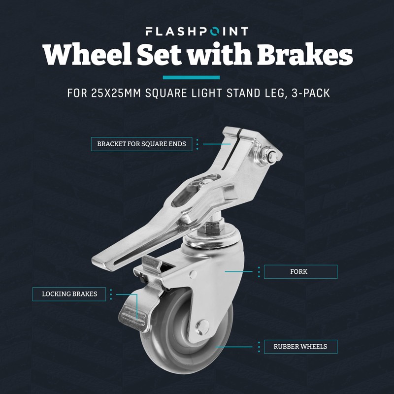 Flashpoint Wheel Set with Brakes for 25x25mm Square Light Stand