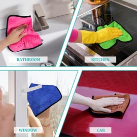 SLICHIO Microfiber Cleaning Cloth Set - 12 Pack Microfiber Towel 12"x12" with Printed Use Labels, Color-Coded Dish Rags Cleaning Towels, Reusable Rags for House, Kitchen, Car, Bathroom, Outdoor