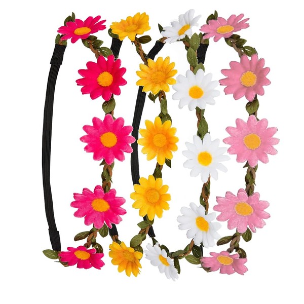 AOEVUIR 4 Pcs Blumen Haarband Stirnband für Damen und Mädchen