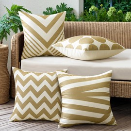 OTOSTAR Outdoor Waterproof Throw Pillow Covers Set of 4 Decorative Outdoor Pillow Covers Garden Modern Geometric Pillow Cases for Patio Furniture Couch Ten Bench 20x20 Inch (Khaki)