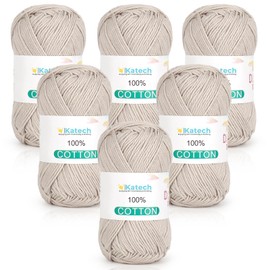Katech Pure Cotton Yarn for Crocheting & Knitting – Soft Sport Weight CYC #3, 6 Skeins (50g Each, 300g Total), Ideal Crochet Yarn for Dishcloths, Baby Blankets, Wearables & DIY Crafts（Beige）