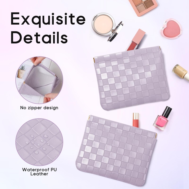 Sightor 2PCS Pocket Cosmetic Bag for Purse, Checkered Makeup Bag