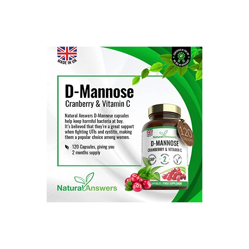 120 D-Mannose Capsules with Vitamin C and Cranberry Extract -