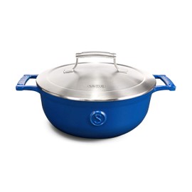 SAVEUR SELECTS Enameled Cast Iron 3-1/2-Quart Saucier with Stainless Steel Lid, Classic Blue, Voyage Series
