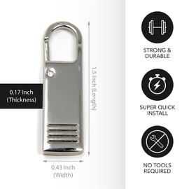 Zipper Pull Replacement for Jackets, Coats, Luggage, and Suitcases [Silver, 4 Pieces, 1.5 x 0.43 x 0.17 Inches] Removeable Large Locking Pull Tabs to Mend and Fix Damaged Tags. Detachable Repair Kit