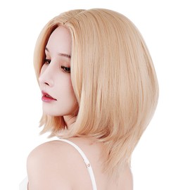 TefuRe F-D119-Gd Blonde Wig, Bob Short, Center Divided Men's, Long, Scalp, Natural Cosplay, Wig Net Included, Center Part Rich Bob, Gold
