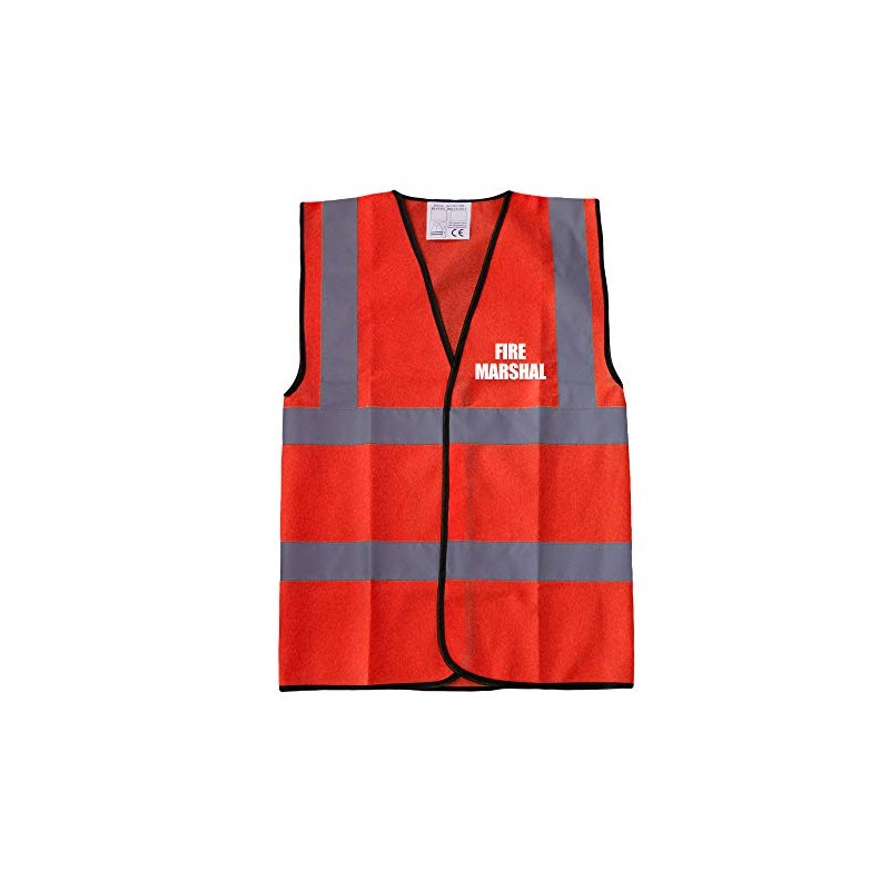 FIRE MARSHAL Red Hi Vis Viz Reflective Vest Waistcoat Printed