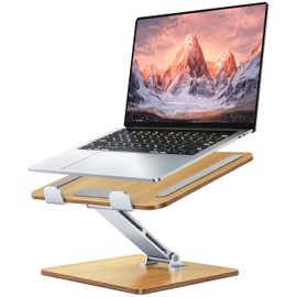 Niweya Wood + Aluminum Laptop Stand, Adjustable Height Ergonomic Laptop Riser Holder Mount, Portable Computer Notebook Stand for Desk, Compatible with MacBook Pro/Air, HP, Dell 10-16" (Walnut Grain)