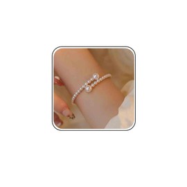 Ximdble Vintage Pearl Bangle Bracelet Boho Pearl Bracelet Strand Pearl Bangle Bracelet Open Pearl Bangle Cuff Bracelet for Women