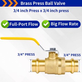 (Znkiok 2 Pack)3/4" Press Ball Valve Heavy Duty,3/4 Inch Brass Ball Valve With Press End,Press Fitting Connection For Copper Tubing,Quarter Turn,Lead-Free Brass, UPC,NSF61,NSF372.