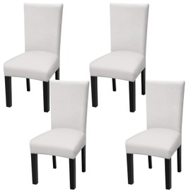 Fuloon 4 Pack Super Fit Stretch Removable Washable Short Dining Chair Protector Cover Seat Slipcover for Hotel,Dining Room,Ceremony,Banquet Wedding Party (White)