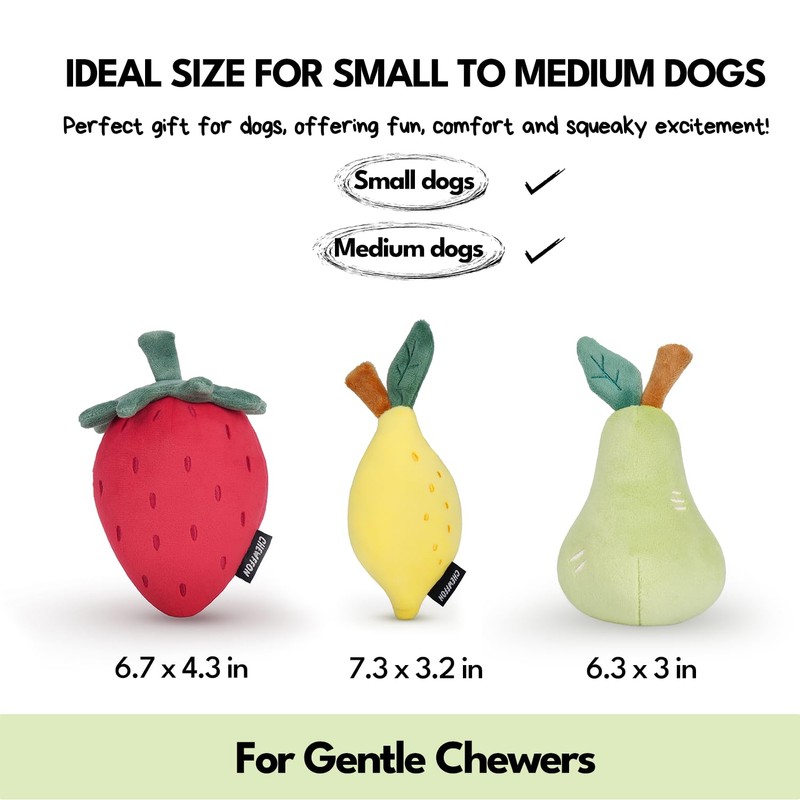 CHEWFFON Squeaky Dog Toy, Plush Lemon for Small and Medium