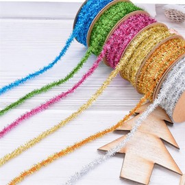 Yurosiay 10 Yards x 8 mm Christmas Tinsel Ribbon Mini Tinsel Garland Colourful Glitter Metallic Tinsel Christmas Decorative Ribbon Gift Ribbon Shiny Thin Tinsel Christmas Tree Ribbon for Party Green
