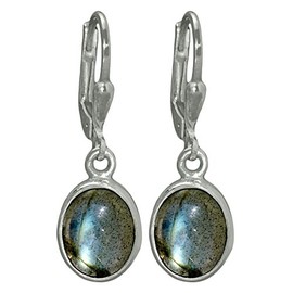 I Be, Labradorite Oval 8 x 10 mm Earrings 925 Silver, Length 3 cm in Gift Packaging, 392812 KB