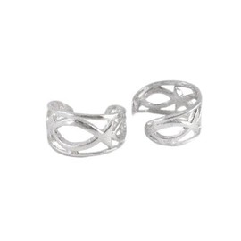 Sterling Silver Ichthus Fish Band Ear Cuff Earring, One Piece