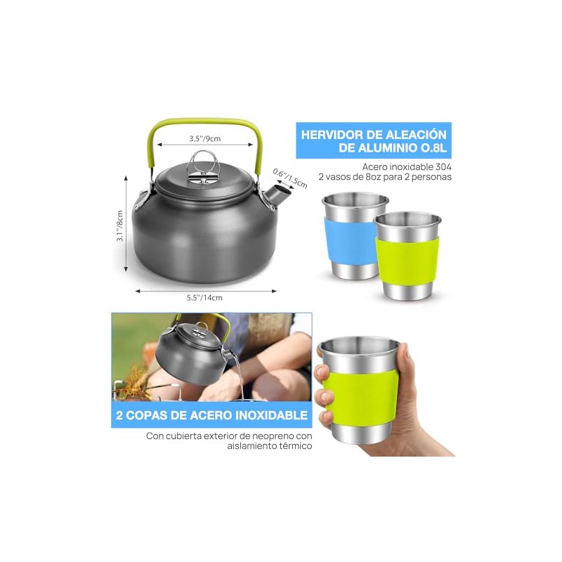 BYCRAY - Kit de Cocina Camping Portatil,16Pcs Utensilios de Cocina