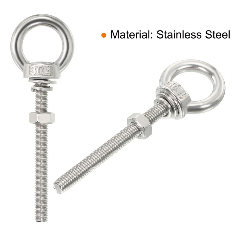 sourcing map M4 3/16"x1.97" Stainless Steel Eye Bolts Threaded Screw