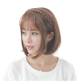 SUER Airy Bangs W06 Wig, Airy Bangs with Braid Wig, Headband, Straight, Women's, Point Wig, Easy to Use, Weddings, Dark Brown