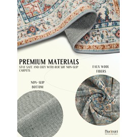 Mueinxiei Area Rugs 5x7 Low-Pile Vintage Rug - Washable Non-Slip Carpet for Living Room, Bedroom & Dining Room | Water Repellent Indoor Floor Mat for Home Office
