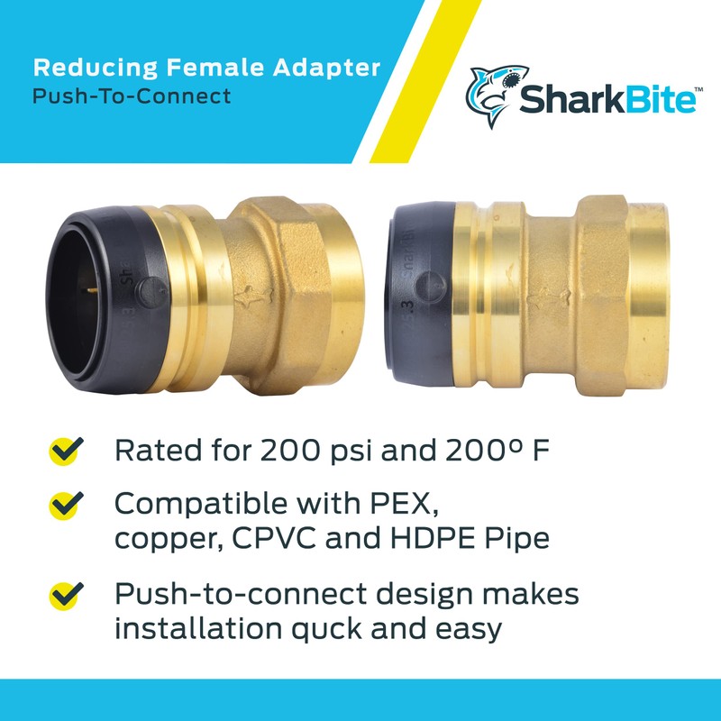 SharkBite 1-1/4 Inch FNPT Adapter, Push to Connect Brass Plumbing