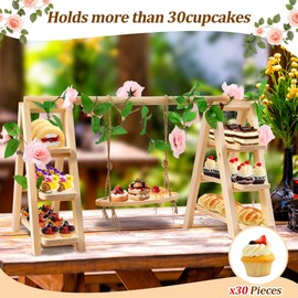 3 Tier Wooden Cupcake Stand with Swing and Flower Decoration
