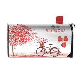 Harooni Romantic Valentine's Day Mailbox Cover Mother's Day Mailbox Covers Magnetic Standard Size 18" X 21" Valentine's Day with A Bike and A Tree Made Out of Hearts Outdoor Garden Decoratives