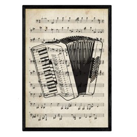 Set of 4 Poster Instruments with Sheet Music Piano Violin Cello, Accordion A4 Size with Frame