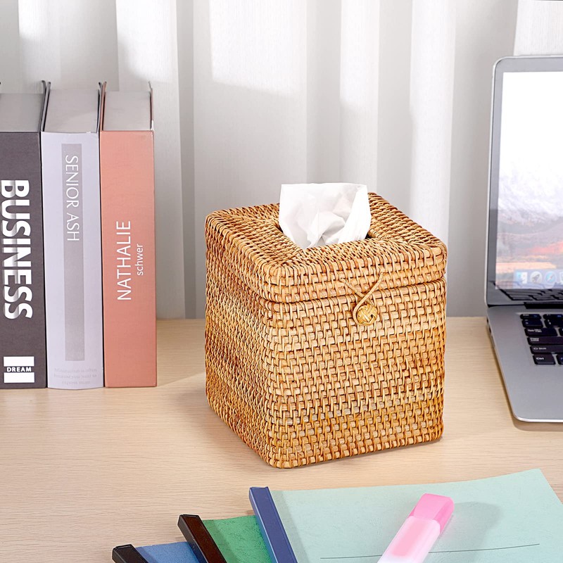 IGNPION Rattan Tissue Box, Decorative Cosmetic Tissue Box, Handwoven Tissue