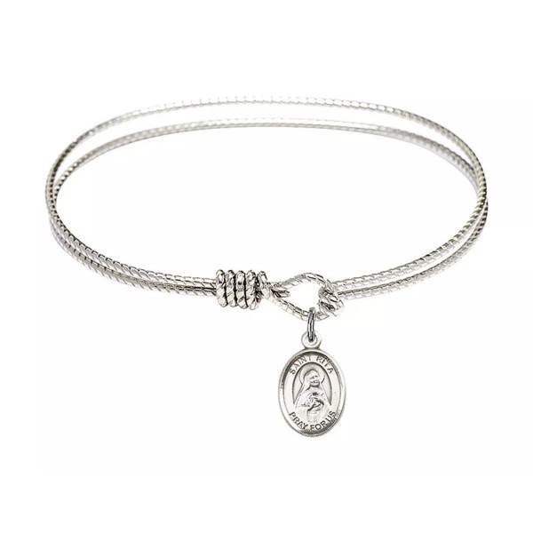 Silver Tone Bangle Bracelet with Saint Rita of Cascia Charm,