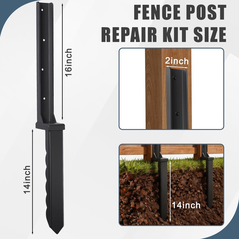 4 Pcs Fence Post Repair Kit, Quick Fix Broken/Wobbly/Tilted Wooden