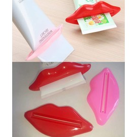 Toothpaste Squeezer, Set of 4 Daily Life Tube Dispenser Tools, Pink and Red Lip Shaped, Plastic Toothpaste Squeezer Cremes Cosmetic Gels Press Tool