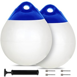 VEITHI 2 Pack 15 x 18 in White Mooring Buoy Boat Buoy Balls Anchor Buoy Float Round Boat Fenders,Vinyl Inflatable Anchor Ball for Boat with Pump,Large Dock Bumpers for Lake/Anchoring/Marker