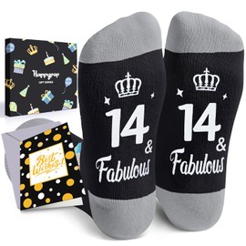 HAPPYPOP 14th Birthday Gifts Ideas Socks - 14 Year old Boy Girl Gifts, Happy Birthday Gifts for 14 Years With Greeting Card