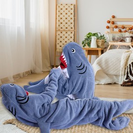 Hengrongshen Shark Blanket, Shark Blanket to Wear with Sleeves, Shark Wearable Blanket, Fluffy Hoodie, Shark Blanket, Shark Blanket, Shark Blanket, Shark Blanket, Shark Pyjamas for Shark Lovers,