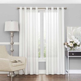 ECLIPSE Sheer Bedroom-Liberty 52" x 84" Light Filtering Grommet Top Single Window Panel Curtain Living Room, White