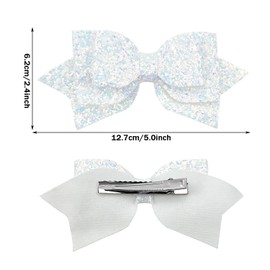 4PCS 5 Inch Sparkling Sequin Bow Hair,Cute Silver White Cheer Bows,for Girls, with Alligator Clips for Women Girls Birthday New Year Wedding Party Dress Outfit Decor Accessories