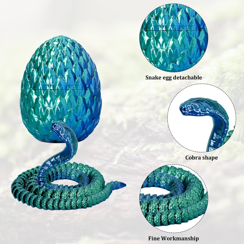 3D Printed Snake Egg Blue & Green Movable 3D Printed