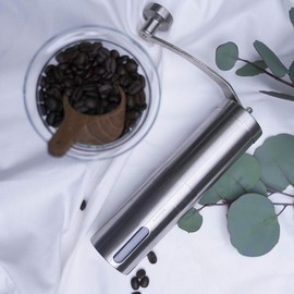 Teranuvo Manual Coffee Grinder - [Conical Ceramic Burr Mill][18 Adjustable Settings - From Extra Course to Ultra Fine Grind][Brushed Stainless Steel]