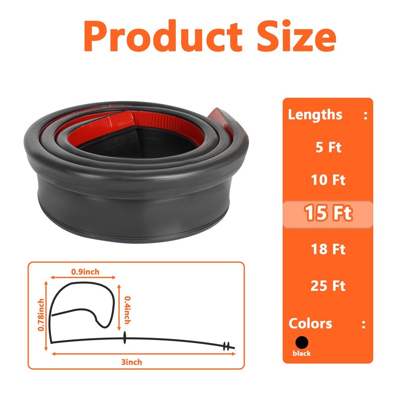 15FT RV Slide Out Rubber Seal, 1” D Bulb and