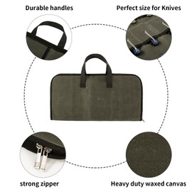 QEES Pocket Knife Roll Bag,Zipper Knife Display Case with 18 Slots,Waxed Canvas Folding knife Case,Pocket Knife Holder Storage for Collection,Knife Organizer for Tactical Camping EDC Mini Knife Roll