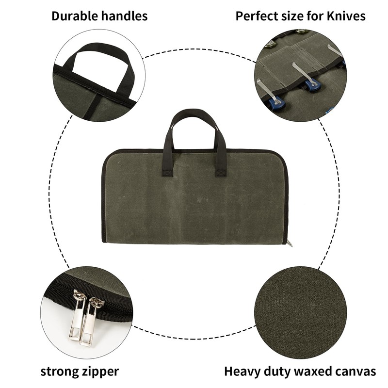 QEES Pocket Knife Roll Bag,Zipper Knife Display Case with 18