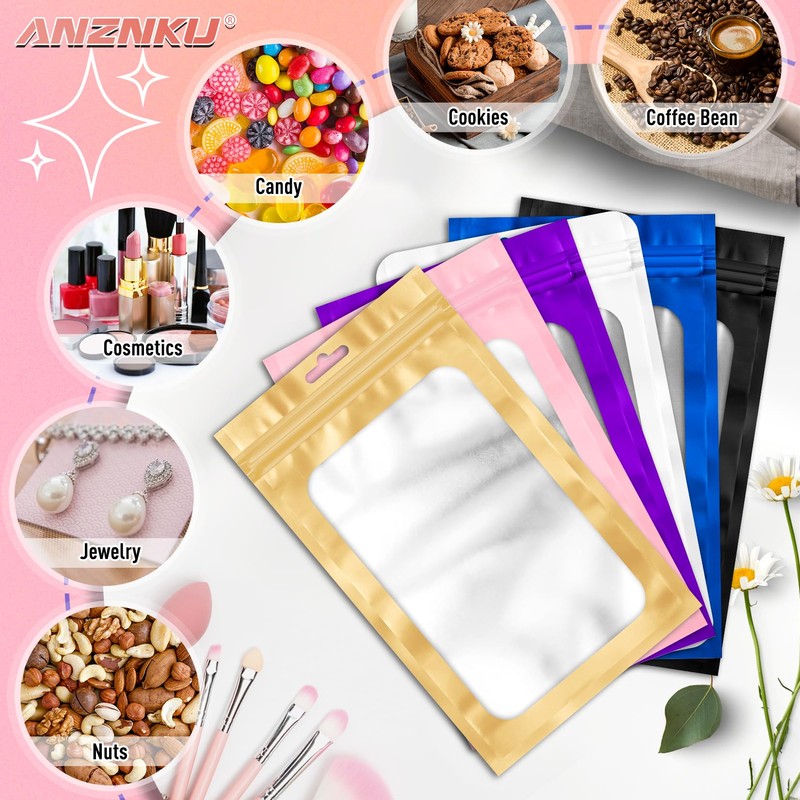 300 Pcs Mylar Bags 5×7", Light Gold Resealable Smell Proof