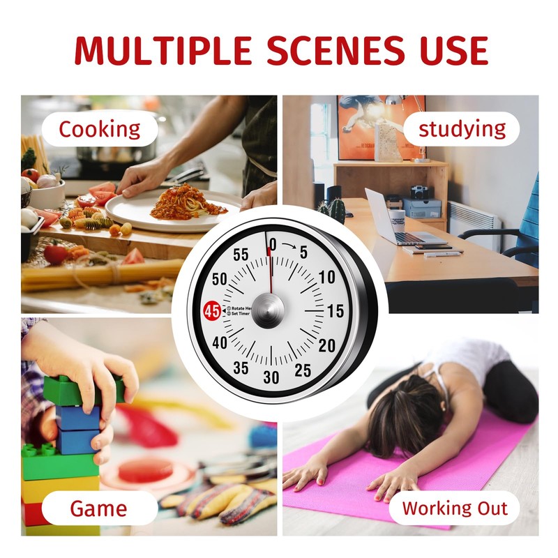 Visual Kitchen Timer, 60 Minute Mechanical Timers for Home Cooking