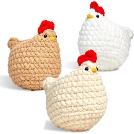 Crochet Kit for Beginners, Crochet Starter Kits for Adults Craft Knitting Crochet Animals Kits with Step-by-Step Video Tutorials, 3 Pcs Chicken (40%+ Yarn)