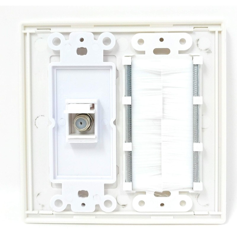 RiteAV Mesh Brush Coax Cable TV Wall Plate Dual 2